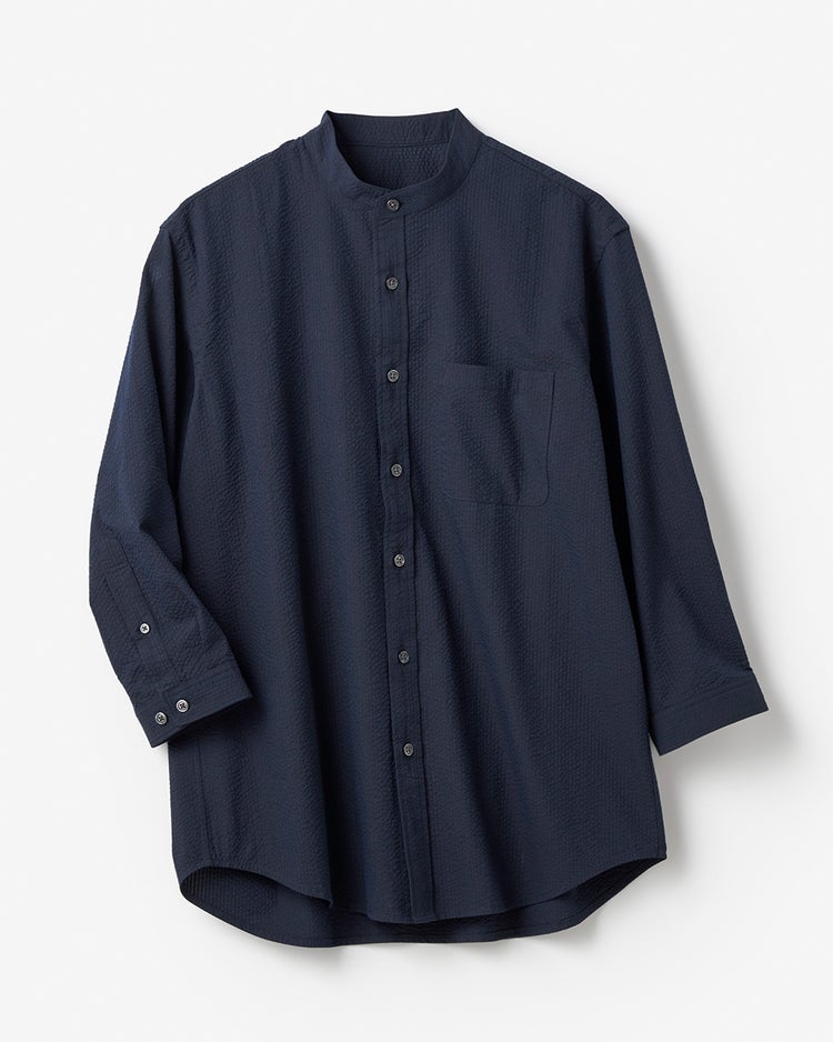 クールマックスサッカー・ スタンドカラーシャツ（七分袖） 詳細画像 ミッドナイトブルー 1