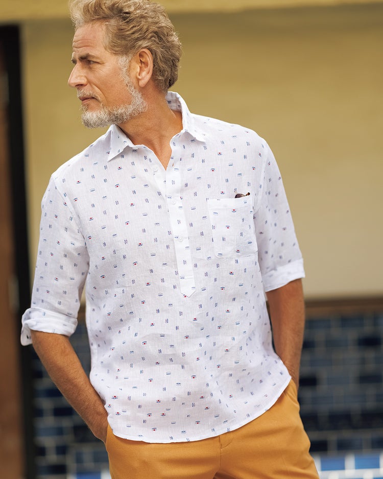 リネンプルオーバーシャツ 詳細画像 ホワイト・パターン 1