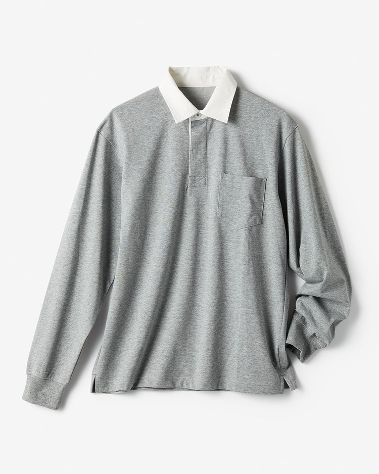 USAコットン速乾ゆったりポロ　長袖 詳細画像 杢グレー 1