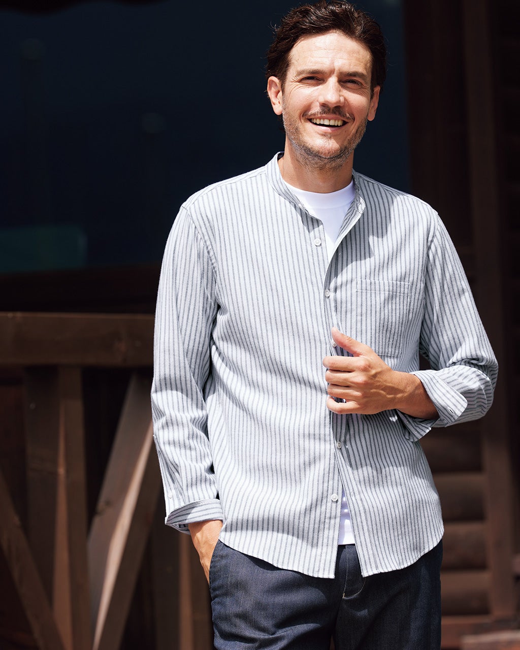 両面起毛フランネル スタンドカラーシャツ/40代50代からのメンズ