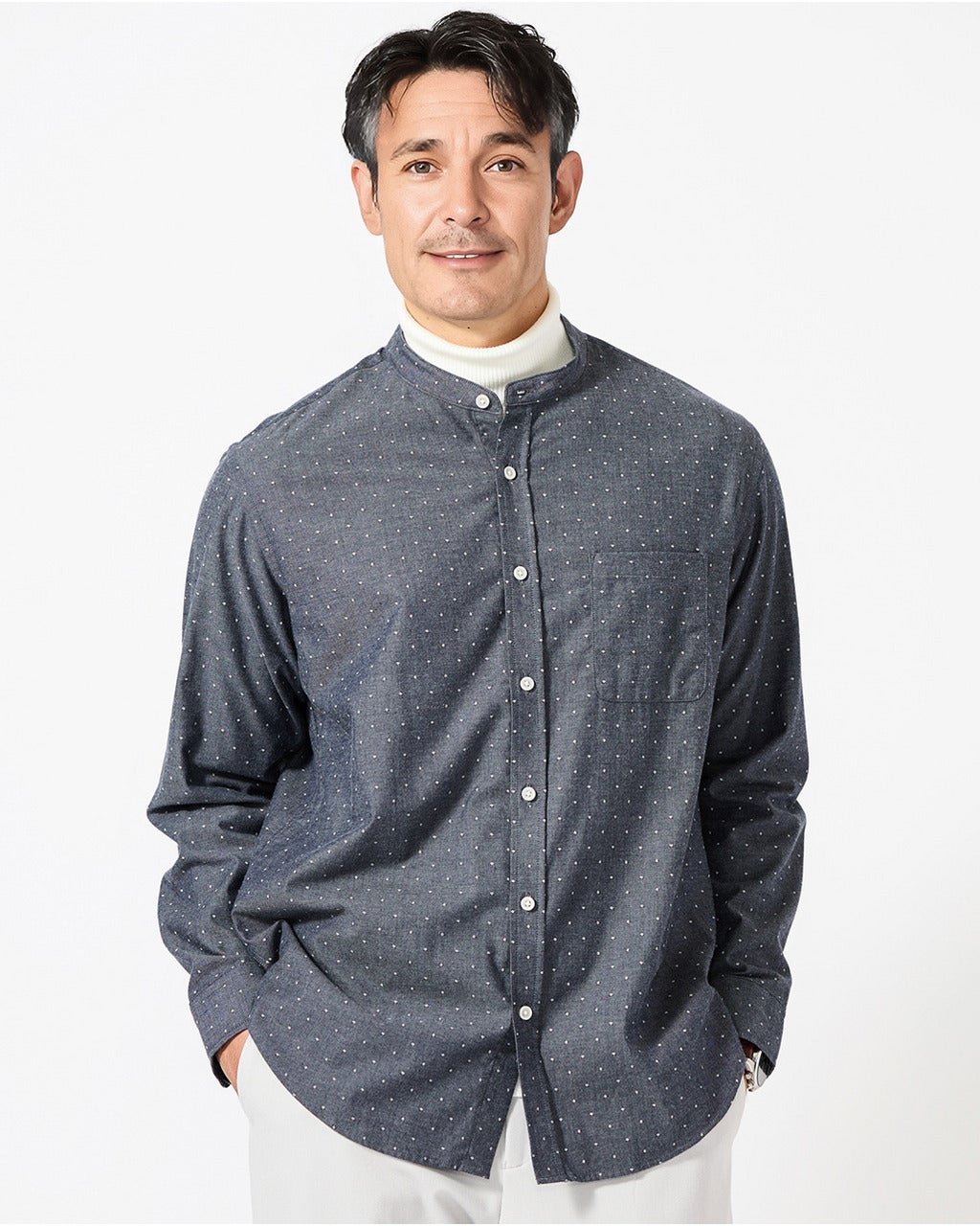 両面起毛フランネル スタンドカラーシャツ/40代50代からのメンズ