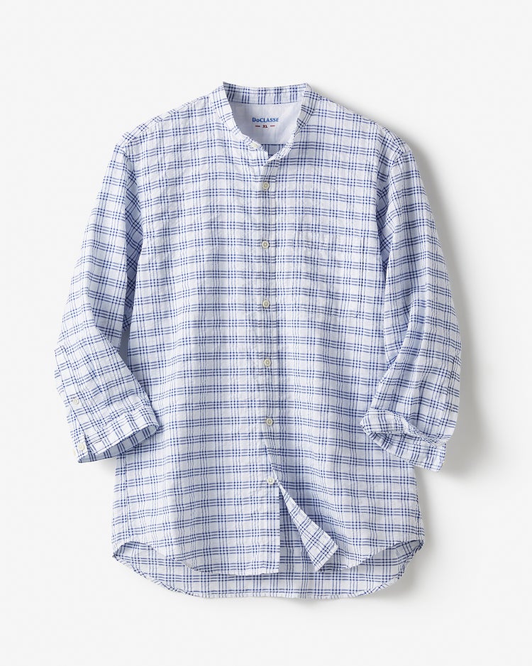 ライトコットン先染めシアサッカー 7分袖 詳細画像 ホワイトｘネイビー 1