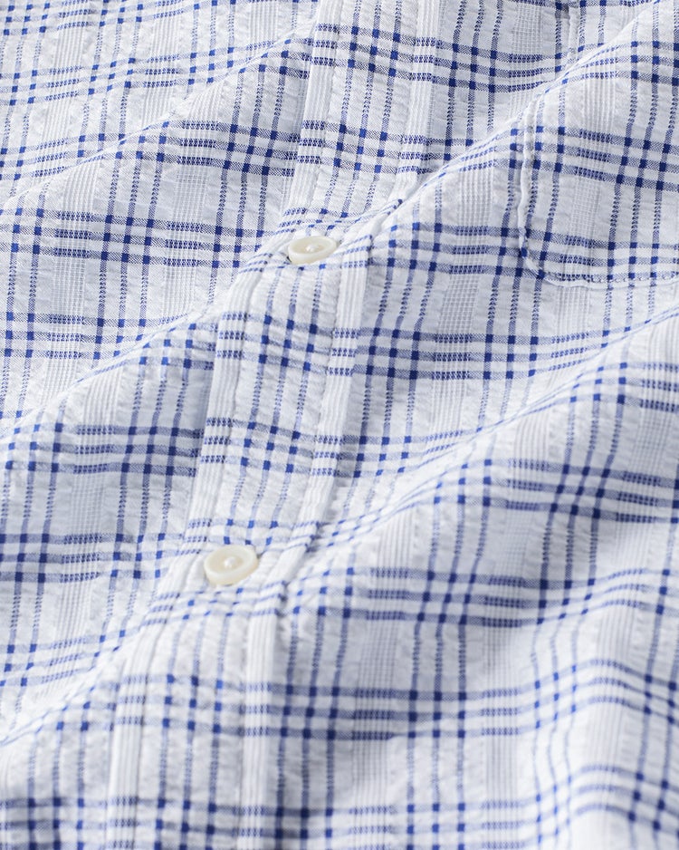 ライトコットン先染めシアサッカー 7分袖 詳細画像 ホワイトｘネイビー 2