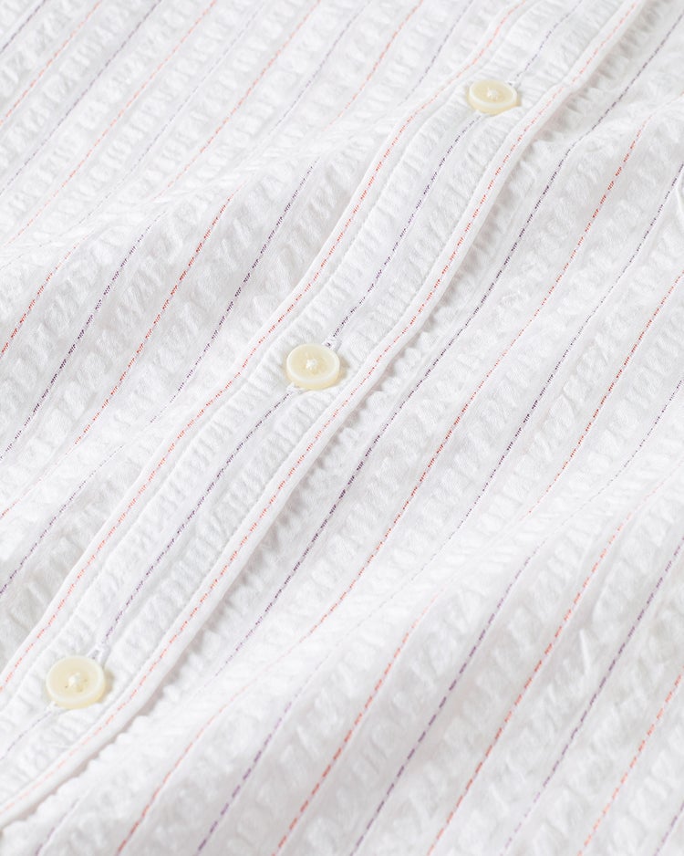 ライトコットン先染めシアサッカー 7分袖 詳細画像 オフホワイト&times;オレンジ 6