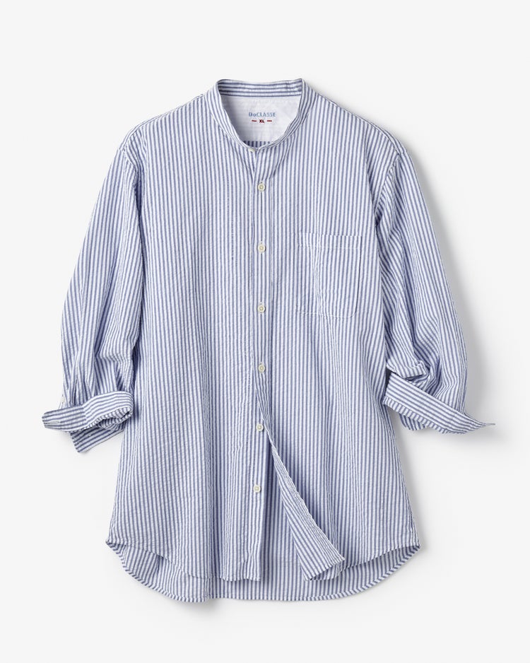 ライトコットン先染めシアサッカー 7分袖 詳細画像 サックスストライプ3 1