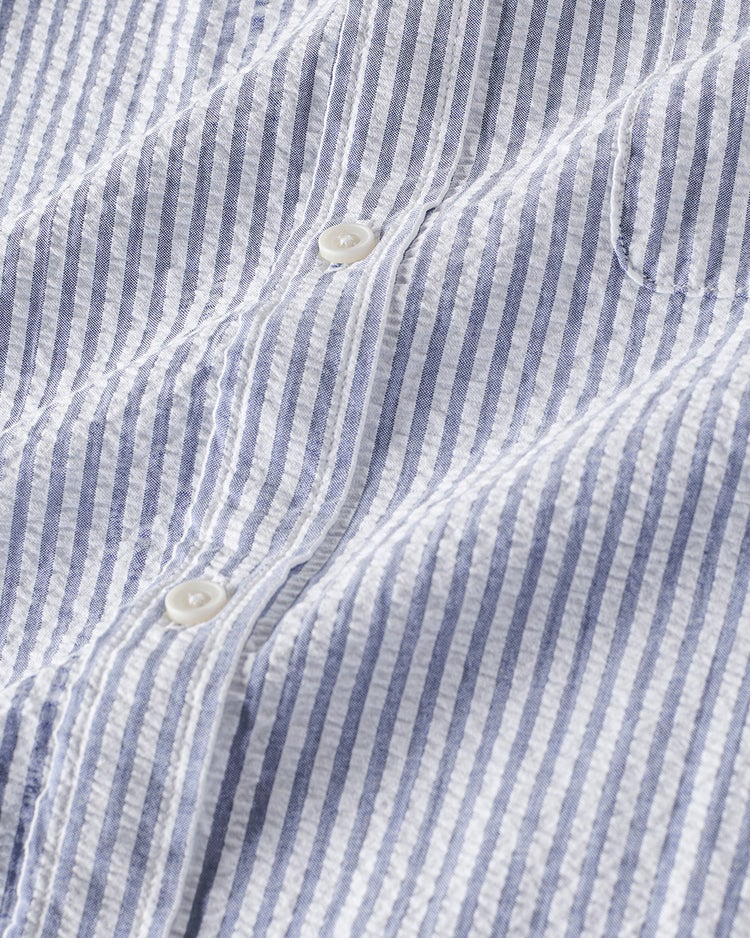 ライトコットン先染めシアサッカー 7分袖 詳細画像 サックスストライプ3 2