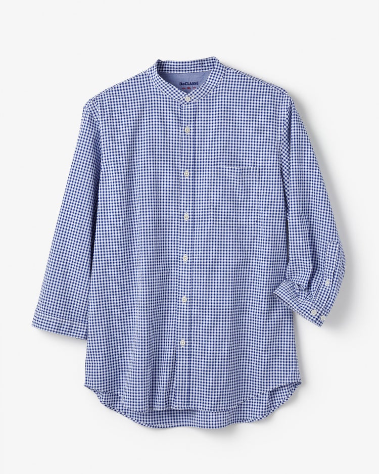 ライトコットン先染めシアサッカー 7分袖 詳細画像 ネイビー&times;ホワイト 1