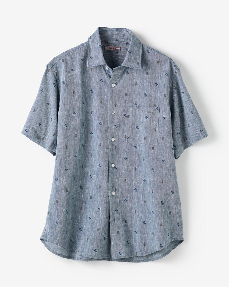 クールマックス・リネン混・涼感シャツ 詳細画像 ネイビーパターン 1