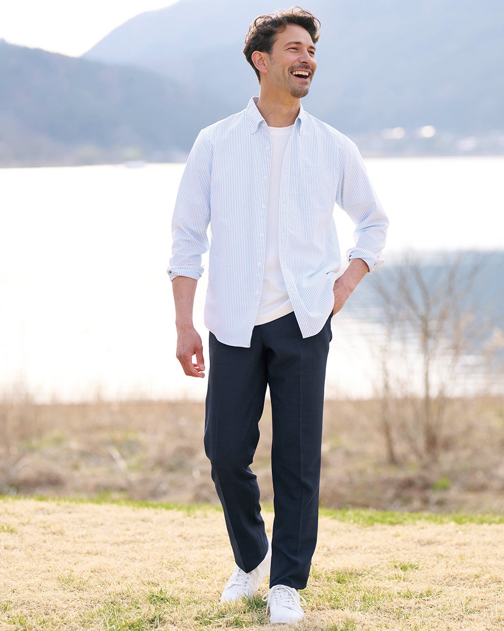 麻調イージーケアパンツ・ノータック/40代50代からのメンズ