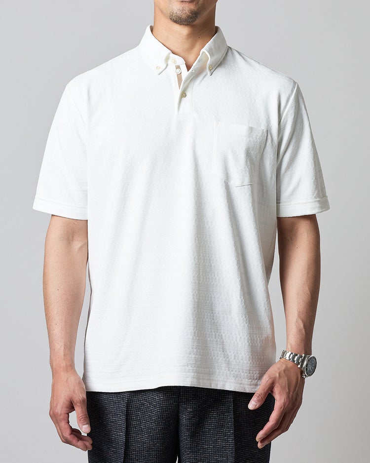 吸汗速乾ジャガードボーダーサラッとポロ 半袖 詳細画像 オフホワイト 3