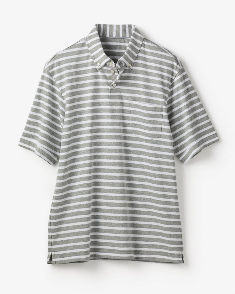 超長綿リファインドポロ 半袖 詳細画像 杢グレー&times;ホワイト 1