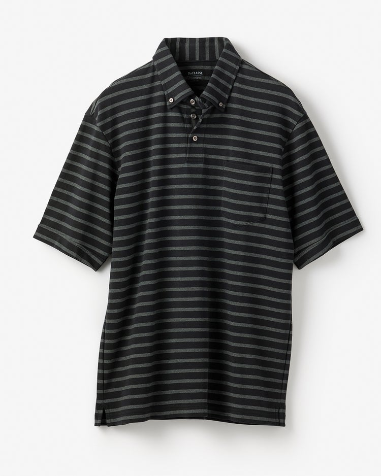 超長綿リファインドポロ 半袖 詳細画像 杢チャコ&times;ﾌﾞﾗｯｸ 1