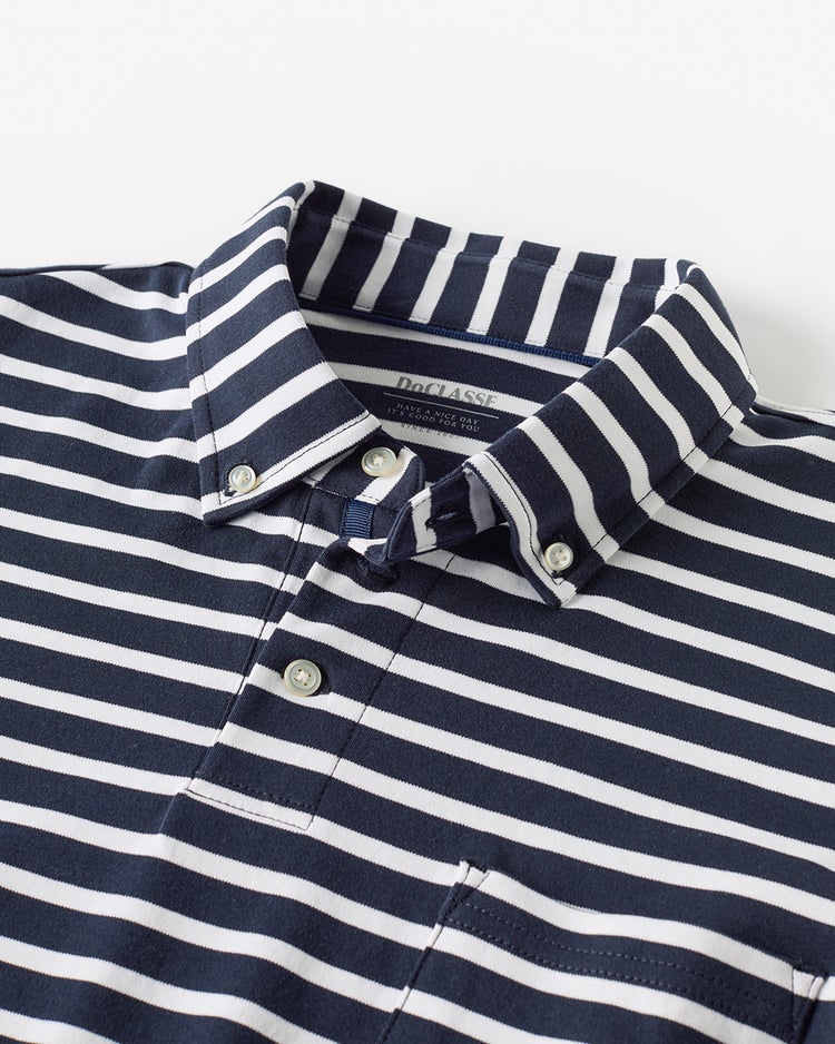 超長綿リファインドポロ　長袖 詳細画像 ネイビー&times;ホワイト 2