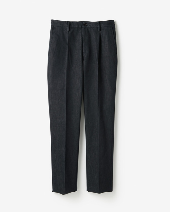 色落ち解消デニム風柔らかスラックスタック有