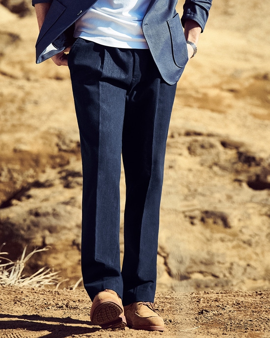 色落ち解消デニム風柔らかスラックスタック有