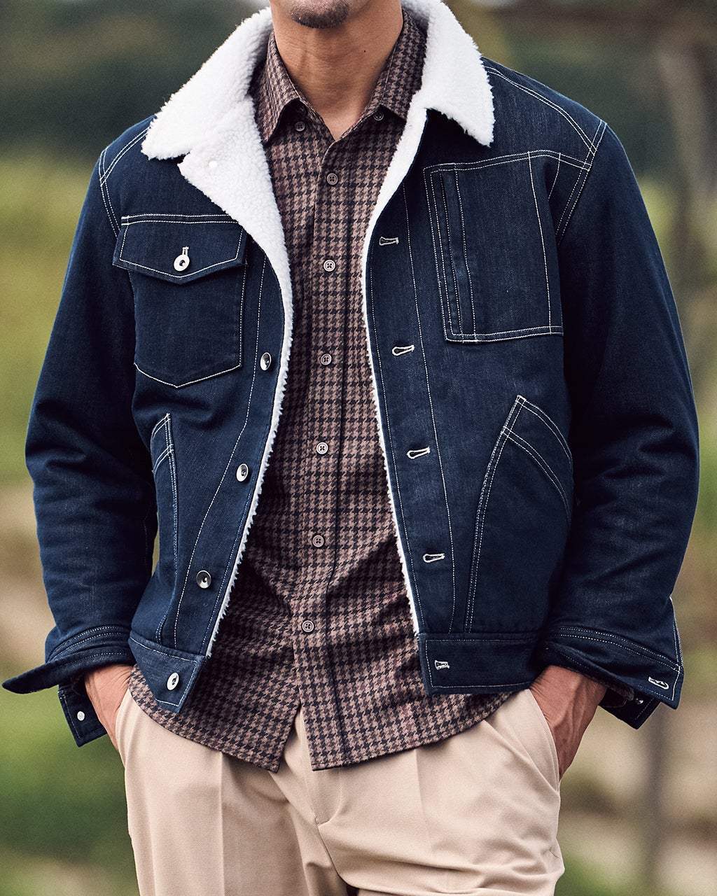 色落ち解消デニム風ボアライダージャケット/40代50代からの