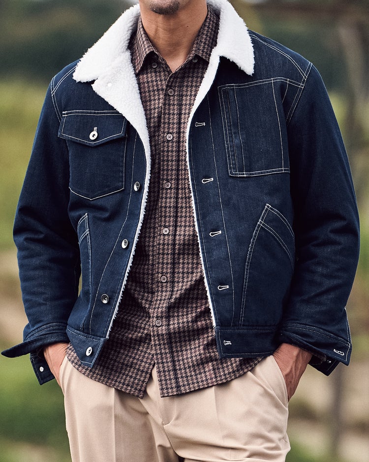 色落ち解消デニム風ボアライダージャケット 詳細画像 ミディアムインディゴ 1