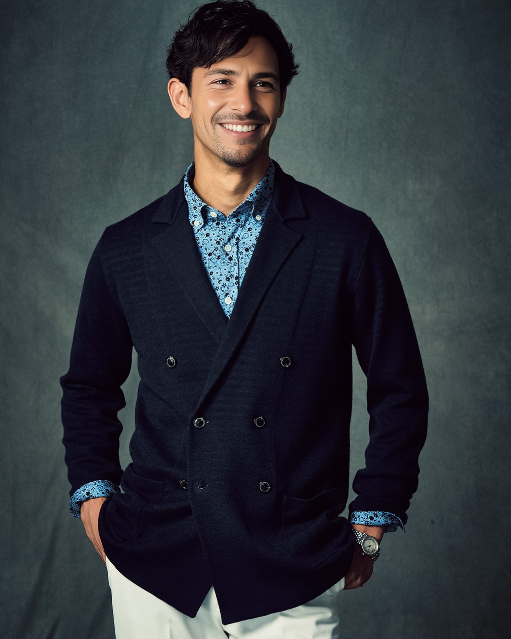 二重編みニットジャケット／ダブル/40代50代からのメンズ