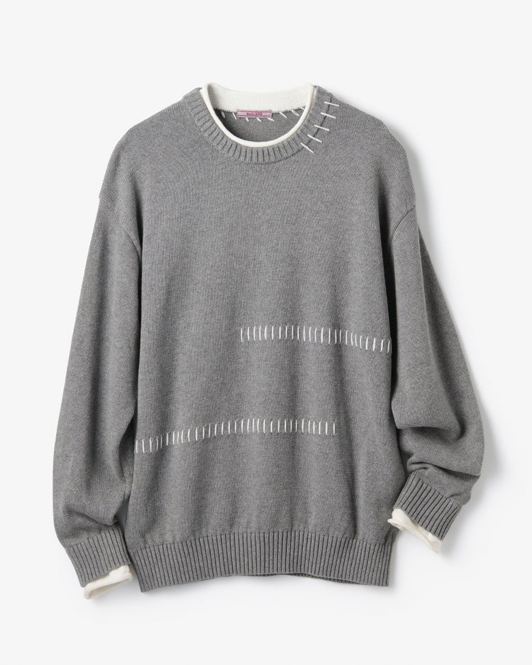 カシミヤ混ハンドステッチクルーセーター 詳細画像 杢グレー 1