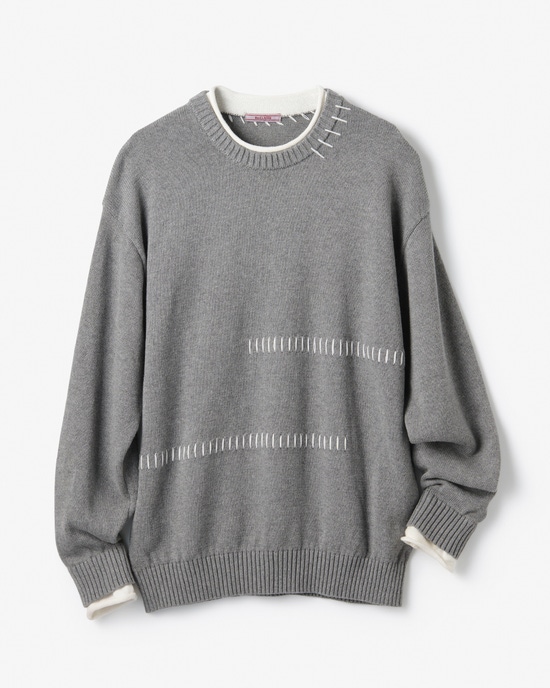 カシミヤ混ハンドステッチクルーセーター