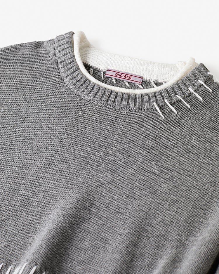 カシミヤ混ハンドステッチクルーセーター 詳細画像 杢グレー 2