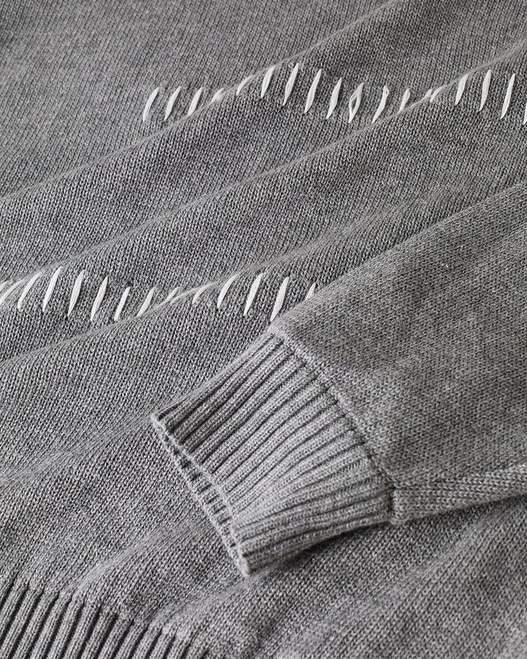 カシミヤ混ハンドステッチクルーセーター 詳細画像 杢グレー 3