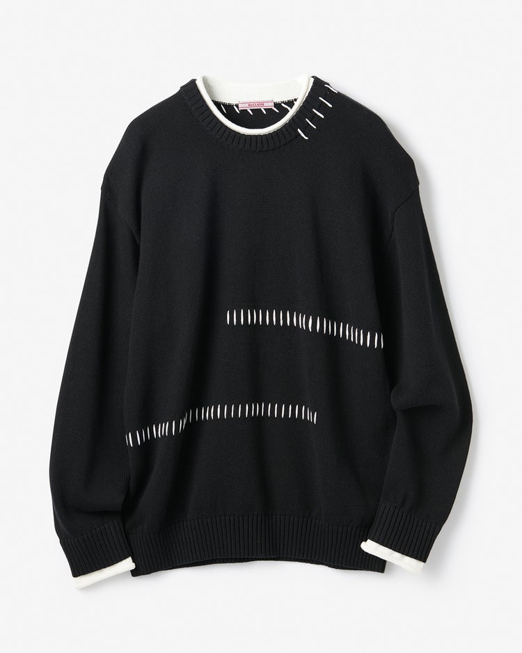 カシミヤ混ハンドステッチクルーセーター 詳細画像 ブラック 1