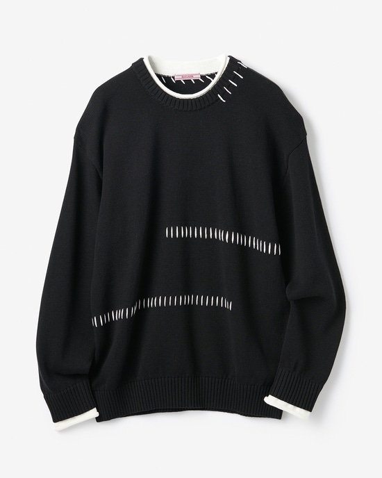 カシミヤ混ハンドステッチクルーセーター