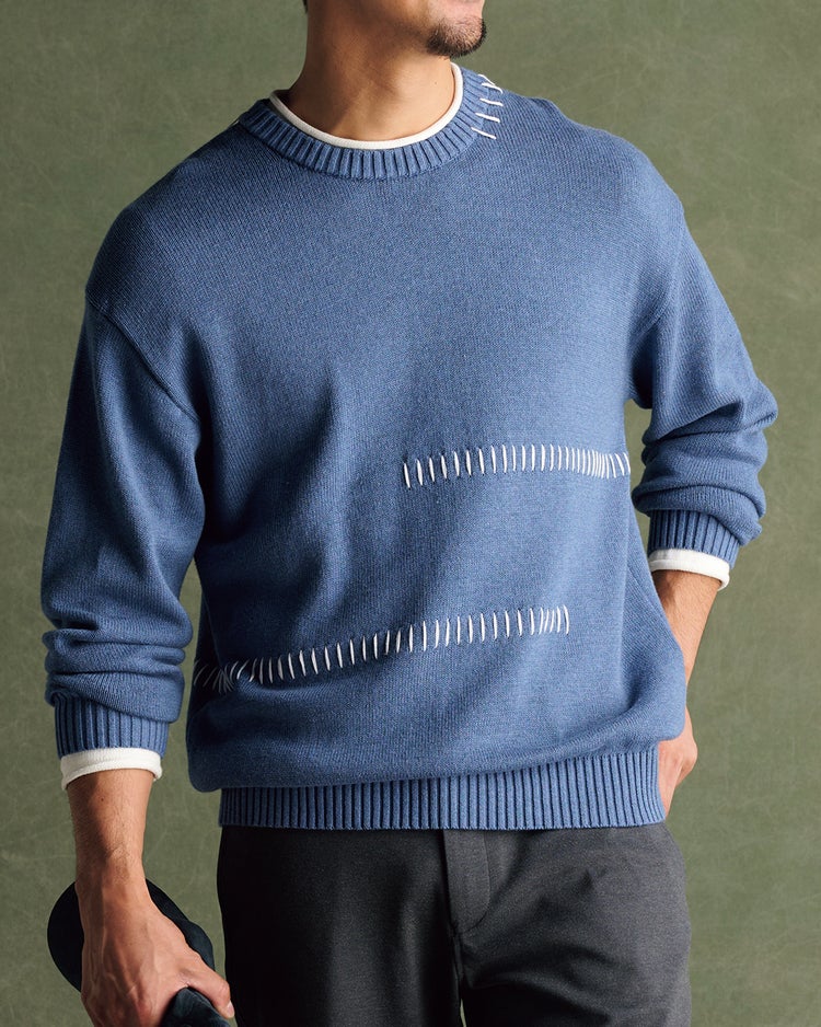 カシミヤ混ハンドステッチクルーセーター 詳細画像 インディゴ 1
