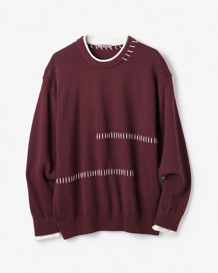 カシミヤ混ハンドステッチクルーセーター 詳細画像 ボルドー 1