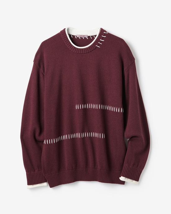 カシミヤ混ハンドステッチクルーセーター