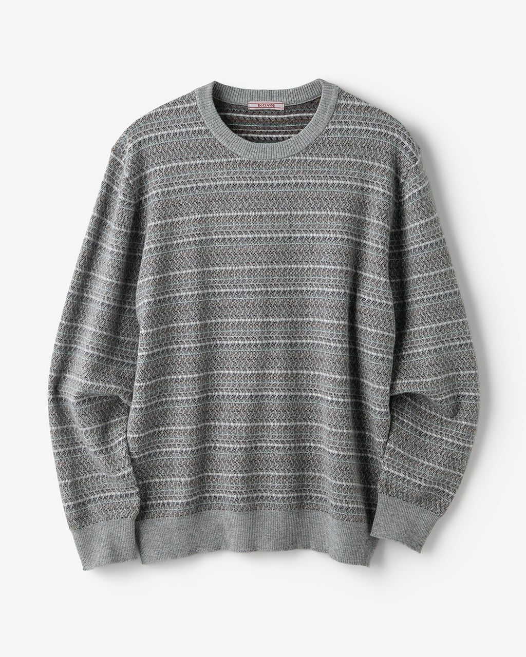 ファインゲージジャカード編みクルーニット/40代50代からの