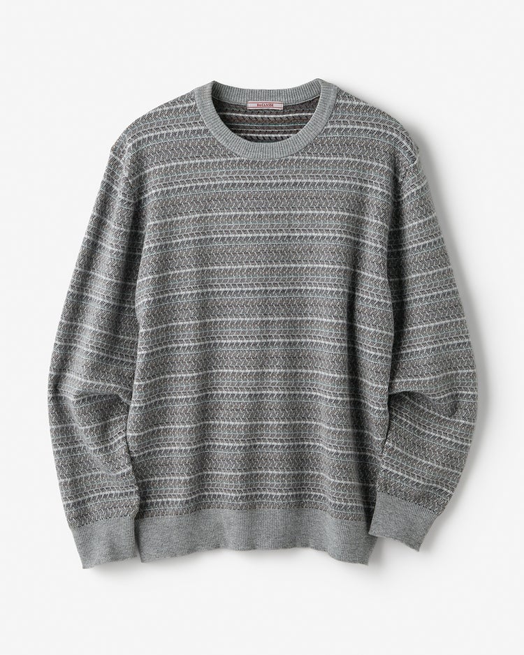 ファインゲージジャカード編みクルーニット 詳細画像 グレーパターン 1