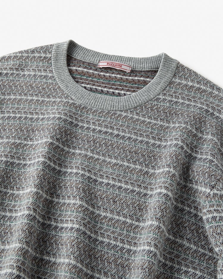 ファインゲージジャカード編みクルーニット 詳細画像 グレーパターン 2
