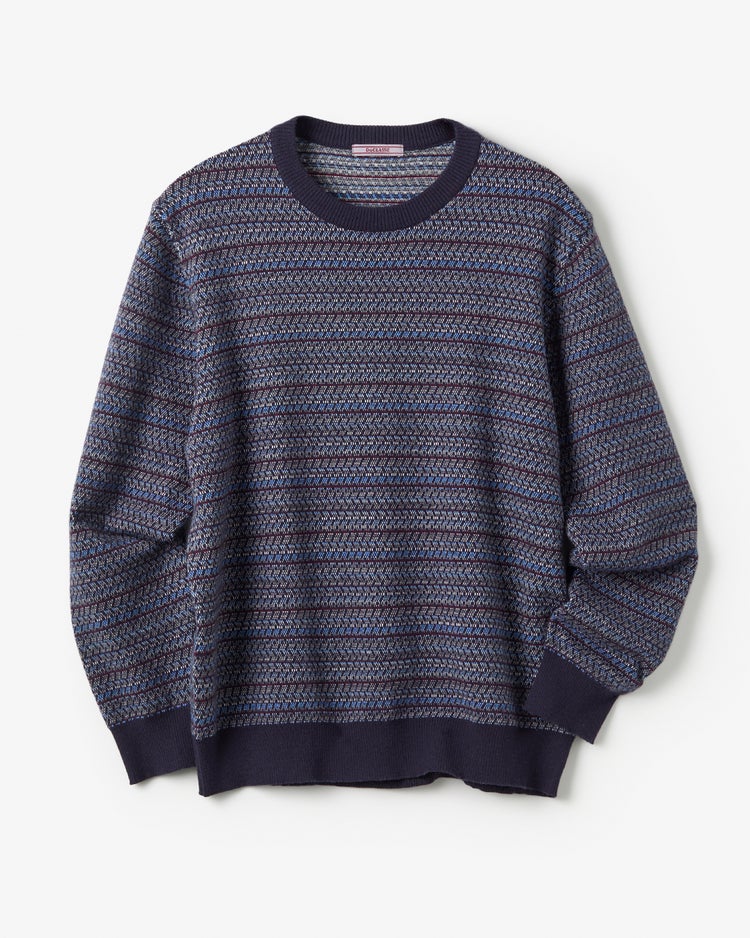 ファインゲージジャカード編みクルーニット 詳細画像 ネイビーパターン 1
