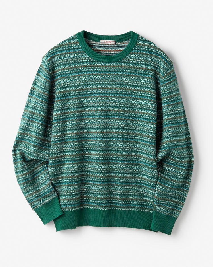 ファインゲージジャカード編みクルーニット 詳細画像 グリーン・パターン 3