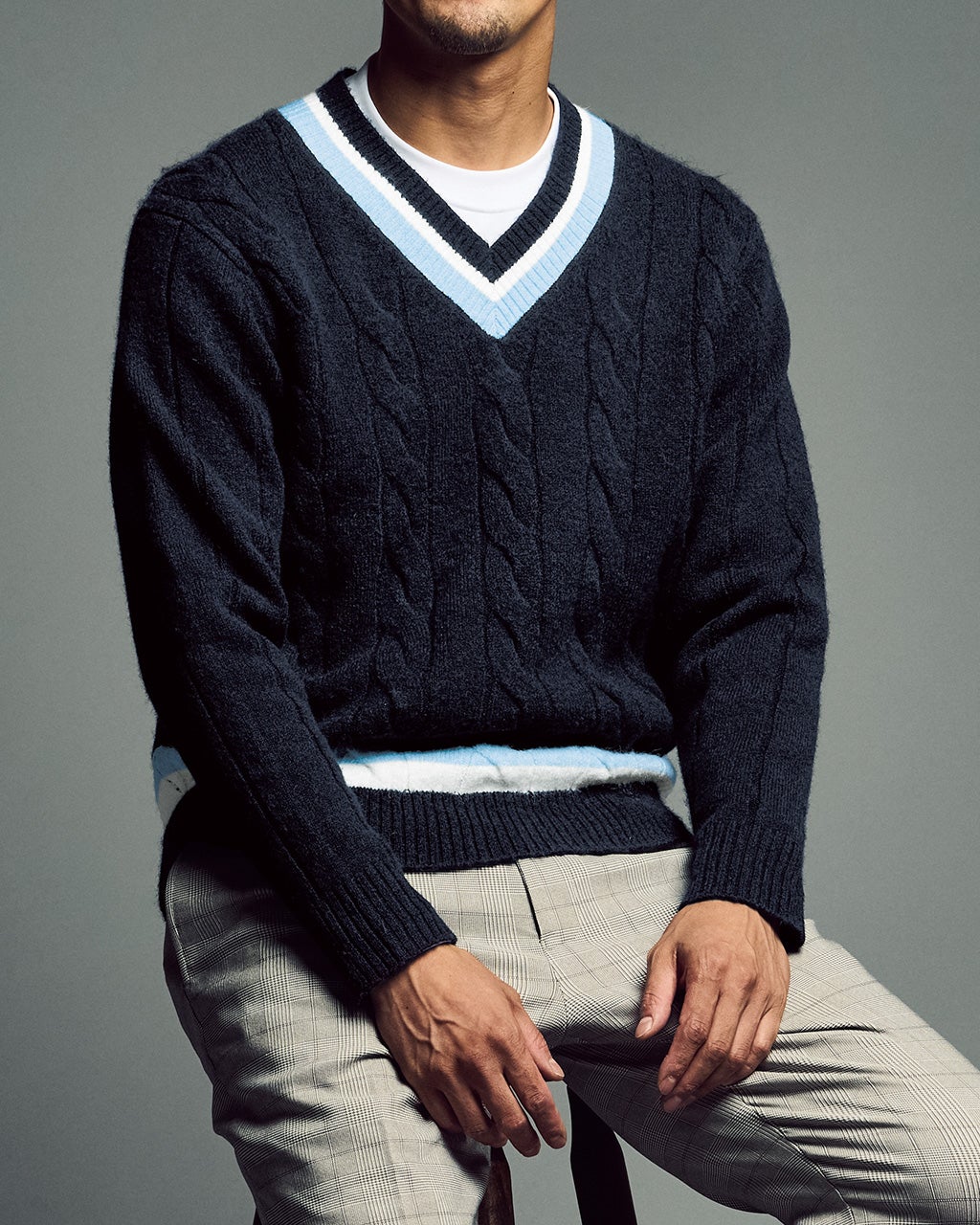 アルパカ混・クリケットVネックセーター/40代50代からのメンズ