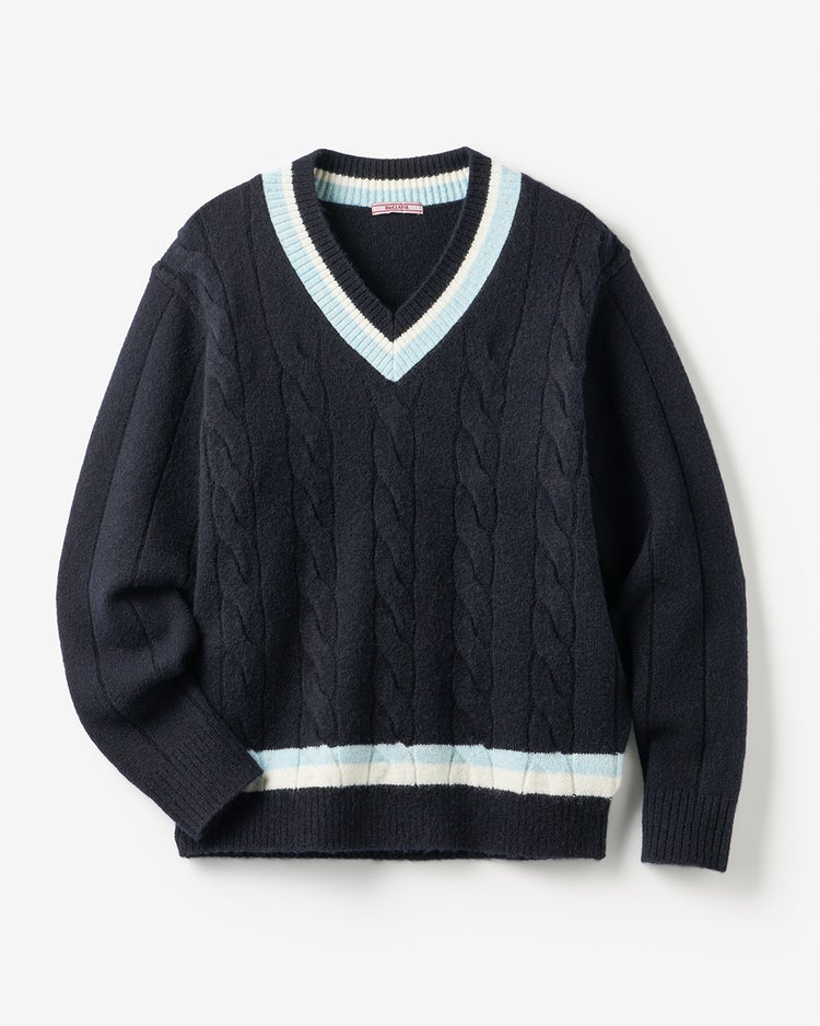 アルパカ混・クリケットVネックセーター 詳細画像 ネイビーパターン 4