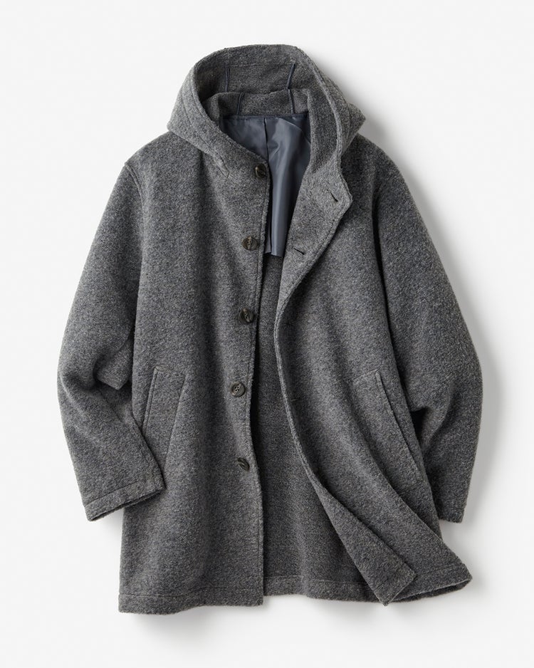 ウール混ストレッチボア・フーデッドコート 詳細画像 杢グレー 8