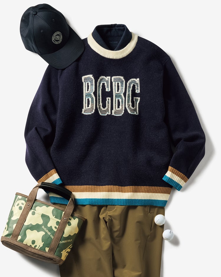 タウン＆ゴルフBCBGジャカードニット 詳細画像 ネイビー 1