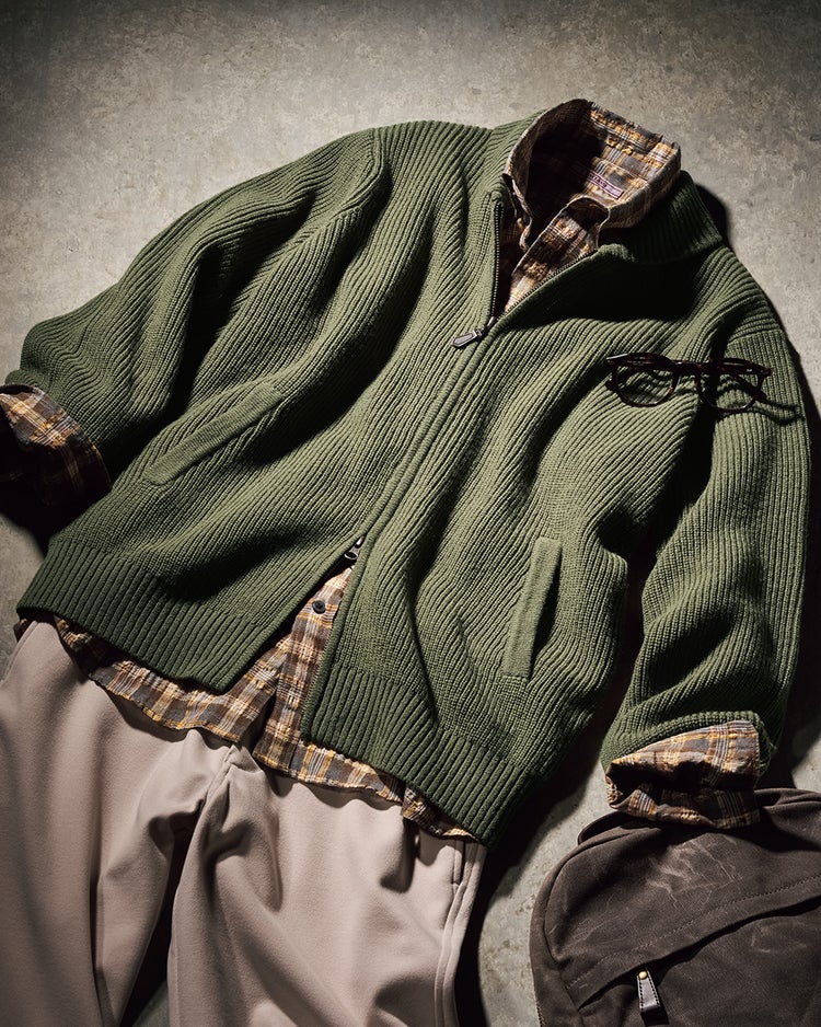 柔らかウール100%ミニショールカーディガン 詳細画像 カーキ 1