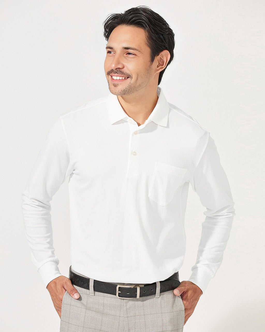 エクストラクリーン鹿の子ポロ 長袖/40代50代からのメンズファッション