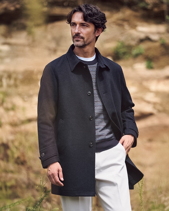 柔らか起毛ウール混ステンカラーコート