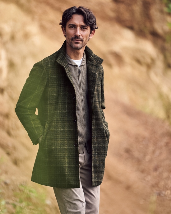 柔らか起毛ウール混スタンドカラーコート