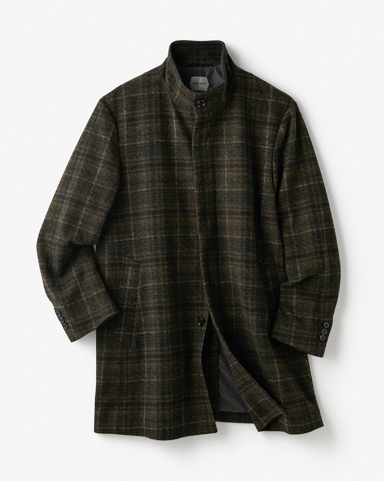 柔らか起毛ウール混スタンドカラーコート 詳細画像 カーキパターン 3