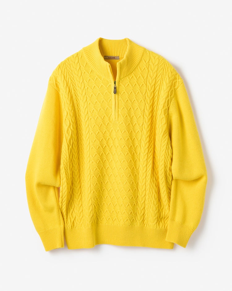 ウールブレンド・柄編みハーフジップ 詳細画像 イエロー 3