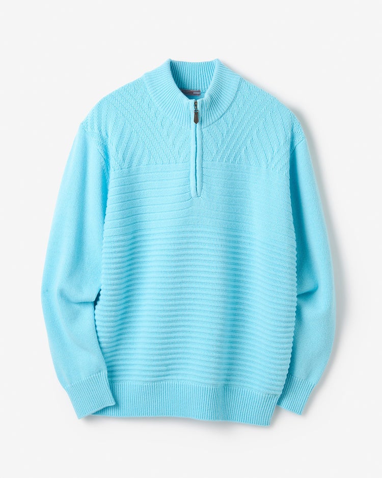 ウールブレンド・柄編みハーフジップ 詳細画像 サックス 1