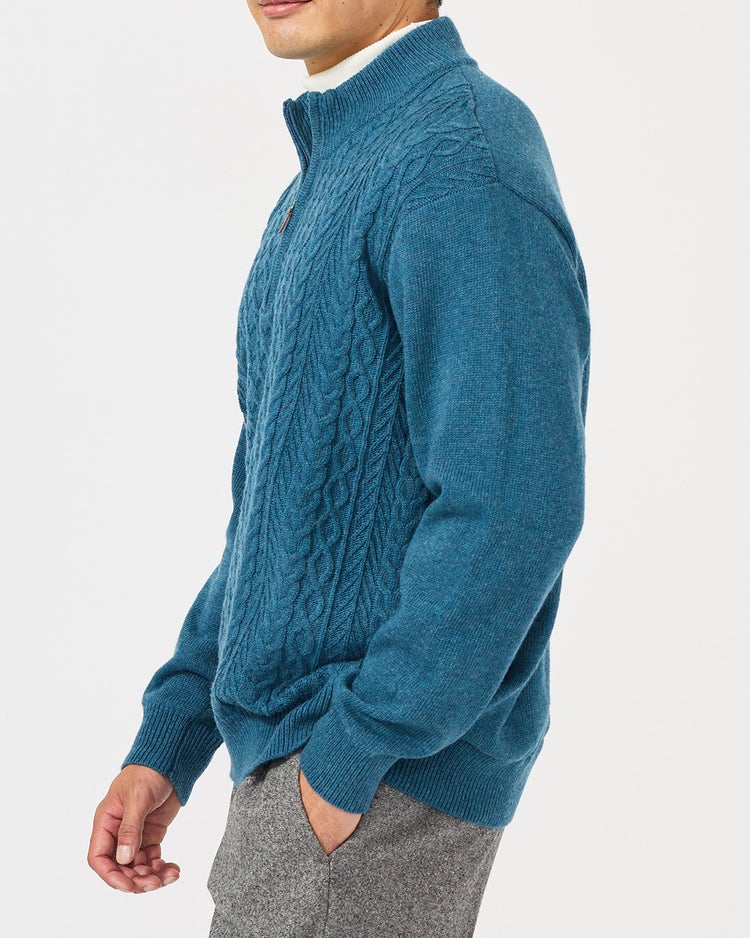 ウールブレンド・柄編みハーフジップ 詳細画像 インディゴ 3