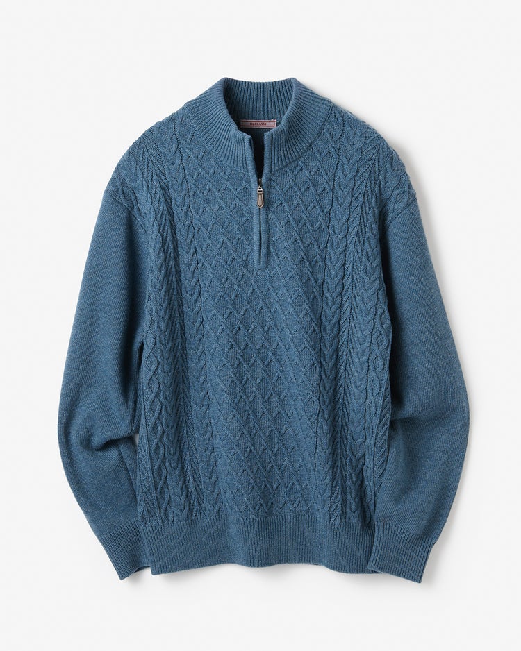 ウールブレンド・柄編みハーフジップ 詳細画像 インディゴ 5