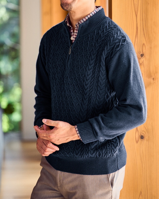 ウールブレンド・柄編みハーフジップ